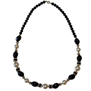 Faux Black Onyx and Pearl Necklace SKUJ094‎